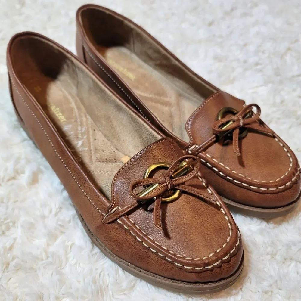 Naturalizer Inlay Brown Vegan Faux Leather Slip-On Bow Loafer Shoes